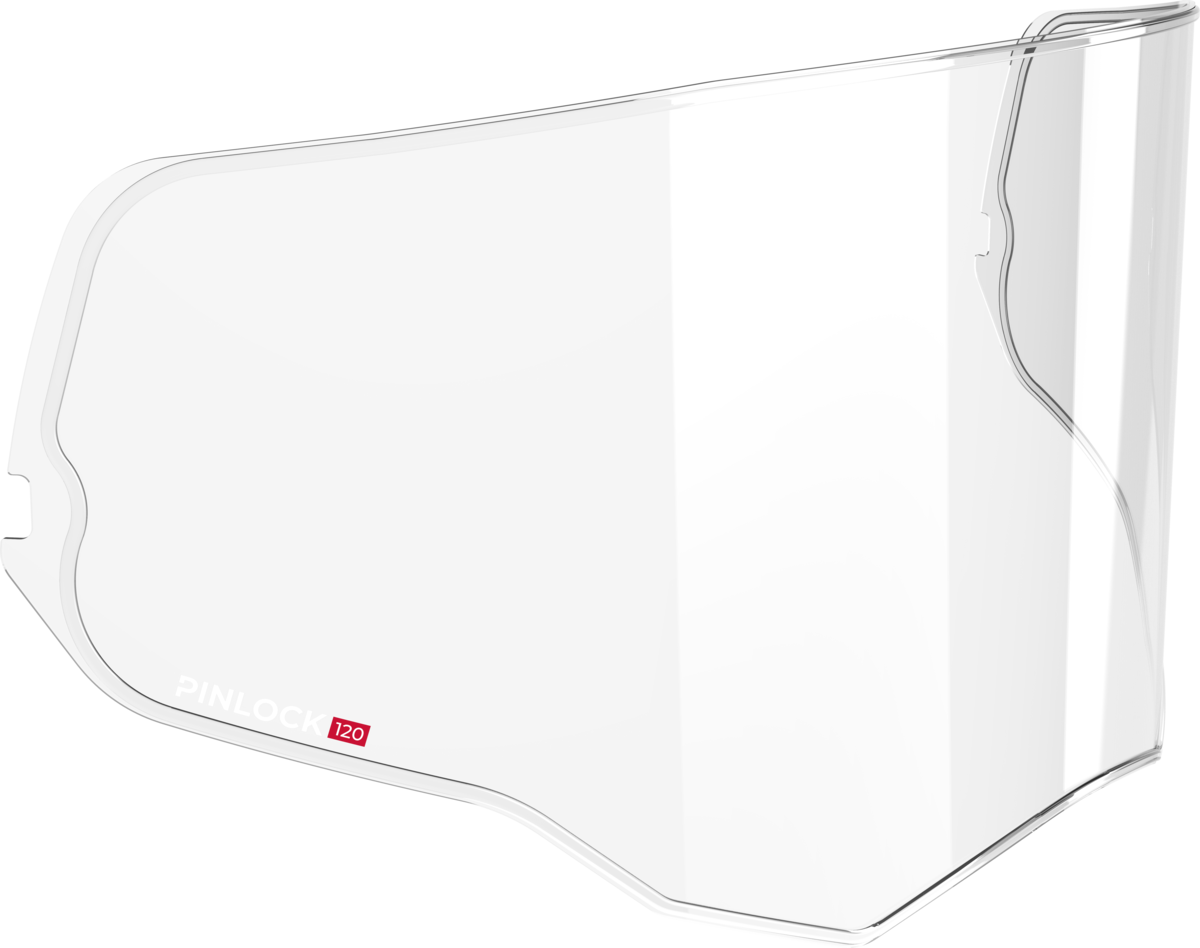 A clear motorcycle helmet visor Insert with a white inner liner, featuring the 'Pinlock' brand name and a small red '120' on the lower left, shown against a solid white background.