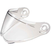 Clear motorcycle visor on a white background