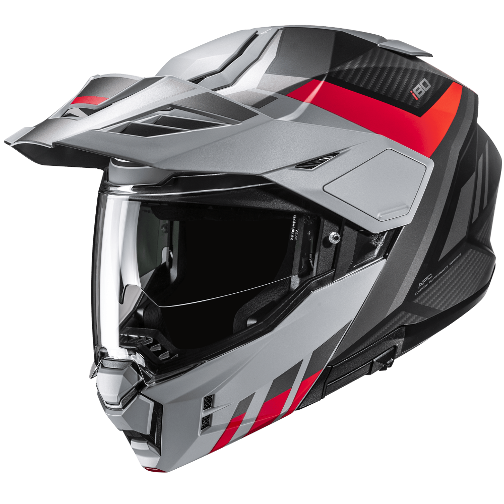 Motorcycle helmet with a red and black design on a transparent background