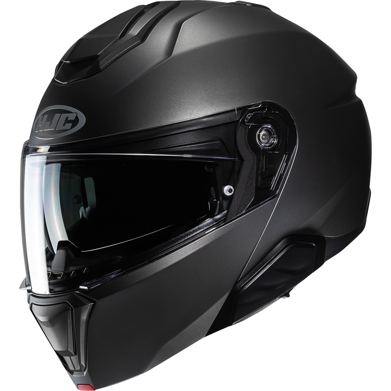 A matte Titanium full-face motorcycle helmet with a clear visor, shown from a three-quarters angle against a plain white background. The brand logo 'HJC' is visible on the forehead area.