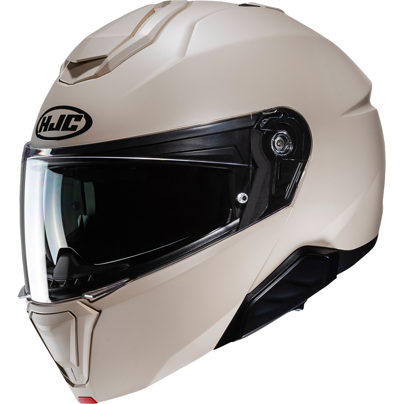 A Sand Beige full-face motorcycle helmet with a dark tinted visor and black trim, featuring the HJC logo on the side, shown against a plain white background.