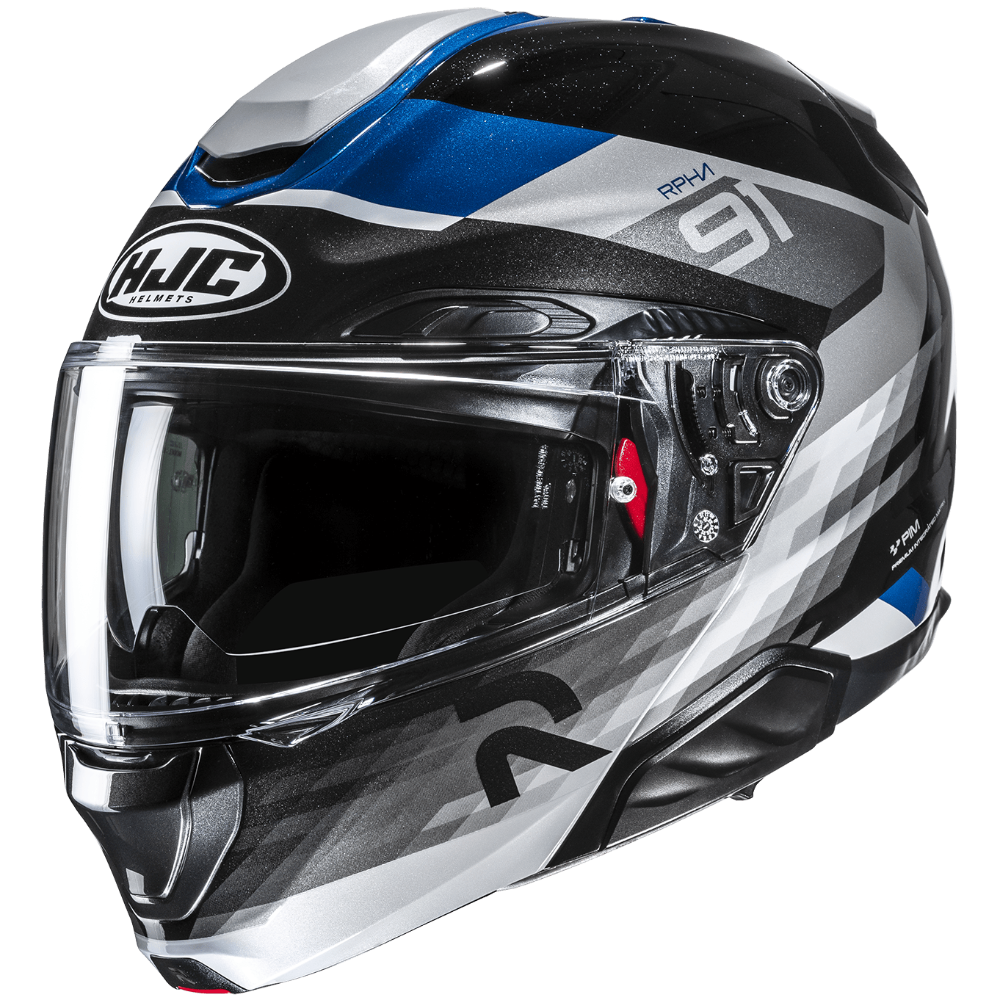 Motorcycle helmet with HJC logo on a transparent background