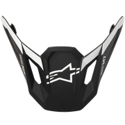 Alpinestars motorcycle helmet visor in matte black with white graphic accents and the brand's star logo on the front, set against a plain white background.